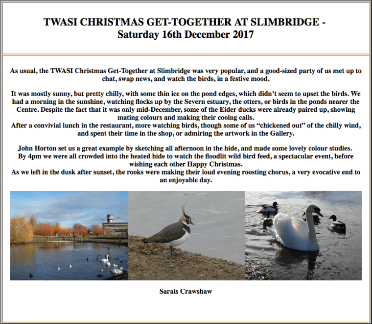 Twasi Visit to Slimbridge  December 2017
