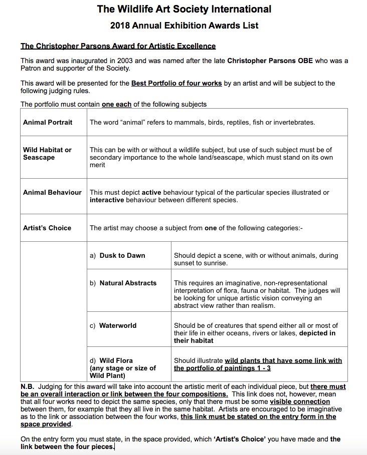 Christopher Parsons Award Exhibition Information