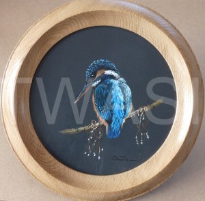 'Fisher King' by David Spencer Acrylic on Welsh Slate Framed 30cms diameter £115