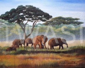 'African Elephants' by Caroline Strong Unframed 41 x 51 Oil £650