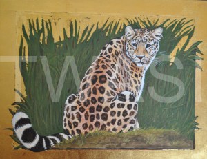 'Amur Leopard' by Helen Rawlings Egg Tempura and Gold Leaf on gesso’d board Framed 32 x 26 £350