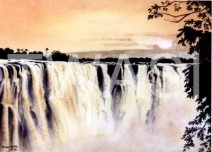 'Early Morning Magic Victoria Falls' by Ruth Baker Walton Watercolour Framed 70 x 53 £150