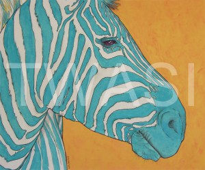 'Aqua Zebra' by Stephen Hand Acrylic with glitter Unframed 60 x 50 £40