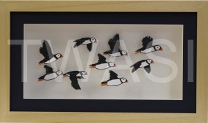 'Atlantic Puffins' by Sarah Trenchard 3D Paper and Wire Framed 47 x 27 x7 £300