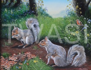 'Squirrels' by Christopher Colley Oil on Canvas Framed 59.7 x 50.2 £585