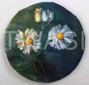 'Changing Faces' by Helen Miller Textiles and Acrylics Framed 32 x 32 £160