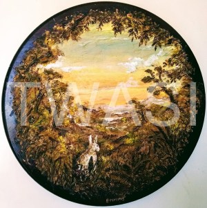 'Mountain Hare in WInter' by Roy Emmins Medium relief carvings with mixed media 49 cm diameter £550