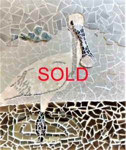 'Juvenile Spoonbill' by Emma Abel Ceramic, mirror glass, marble, granite Unframed 58 x 47 £449