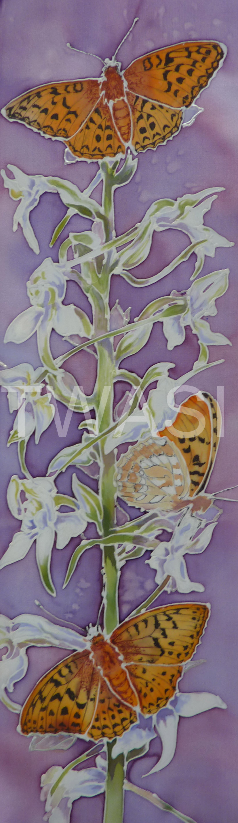 'Butterfly Orchid' by Jackie Cox Silk painting 14.5x46 cms £120