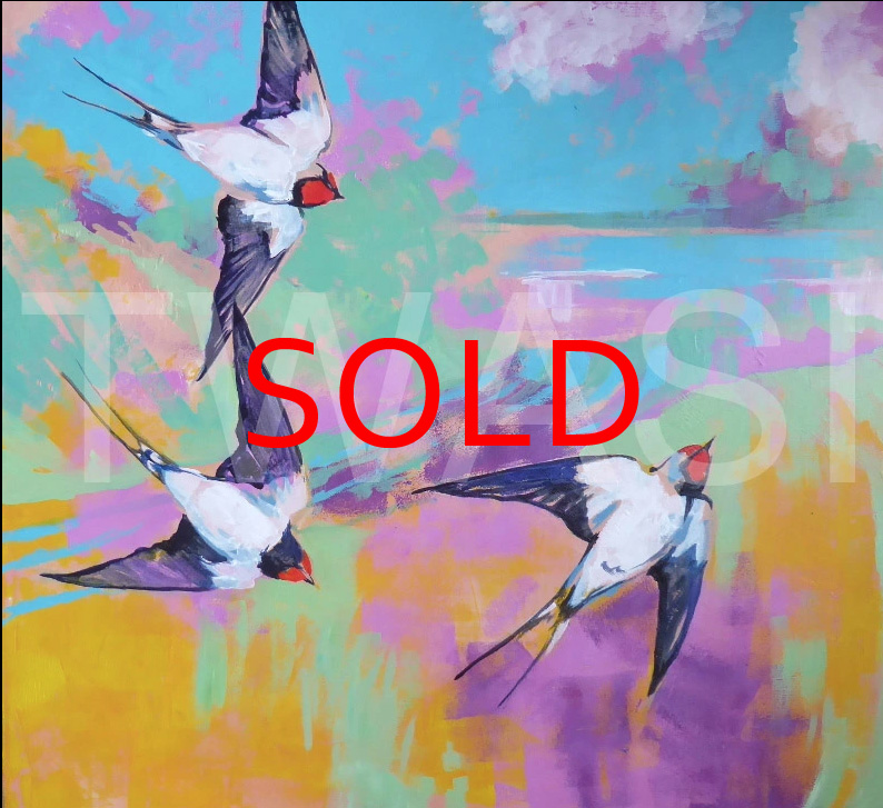 'Swallows' by Jackie Cox Acrylic on canvas 67 x67cms SOLD