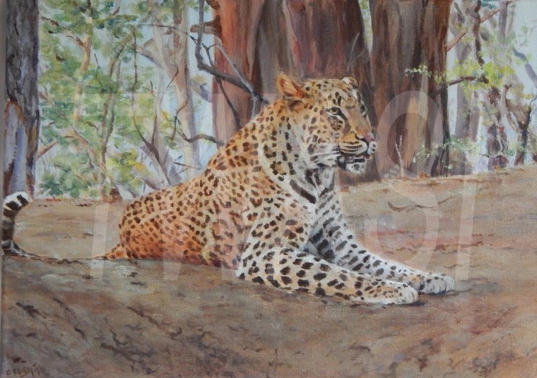 Watching from the bank by Christine Smith - acrylic w36x26cm - £185