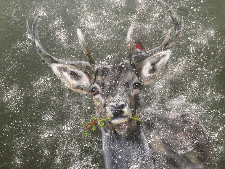 Diane Haines with Snowy Friends The Wildlife Art Society International Christmas Card