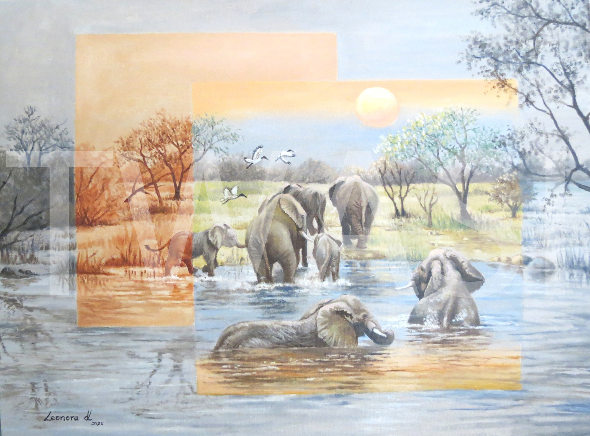 Last swin of the day Leonora de Lange oils 60 x 45cm unframed £400