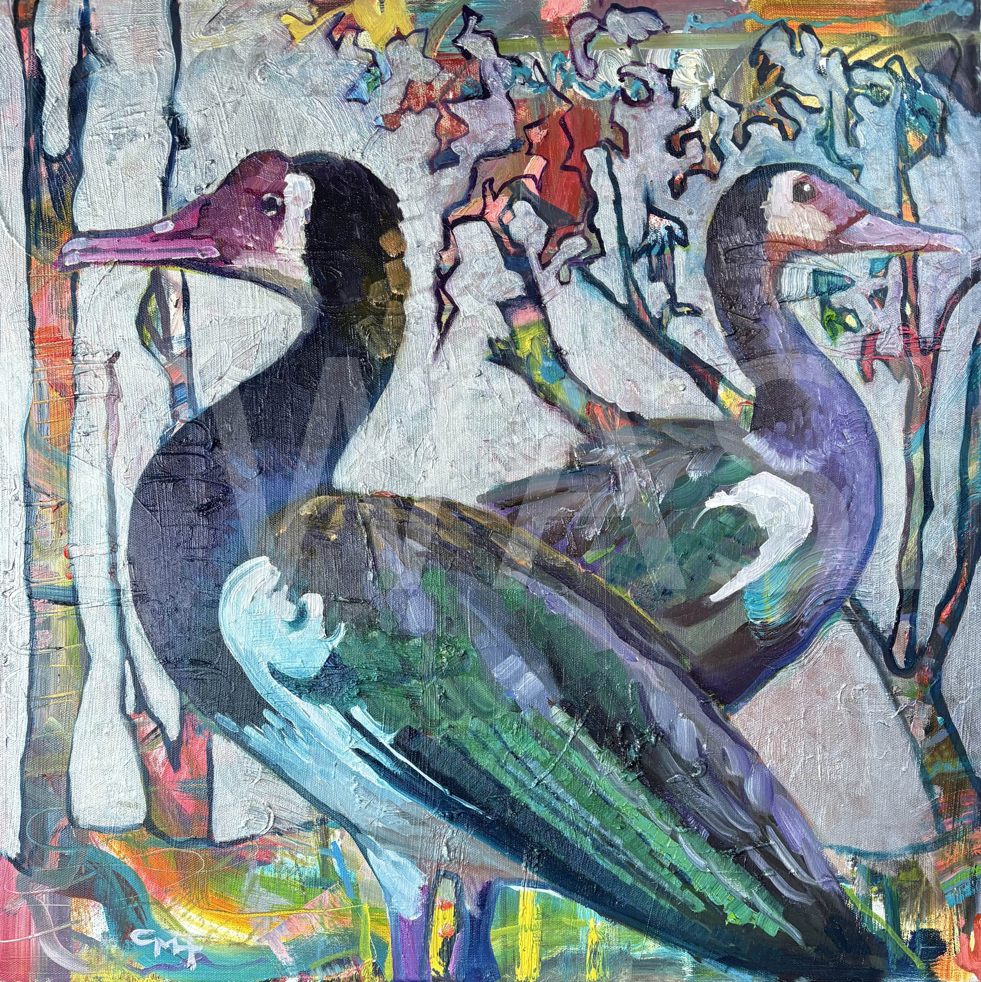 Spurwinged Geese Unframed 61x61cm Oils on canvas £600 by Gillian Hill