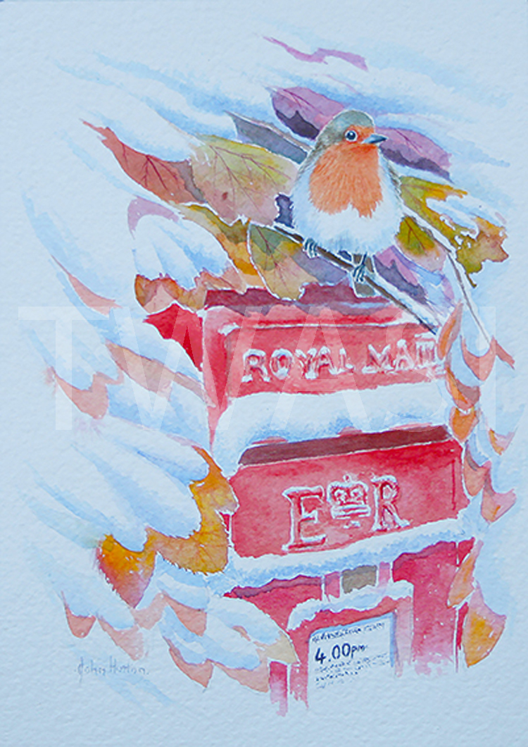 Winter Robin by John Horton Watercolour Framed 38 x 44 cms £225